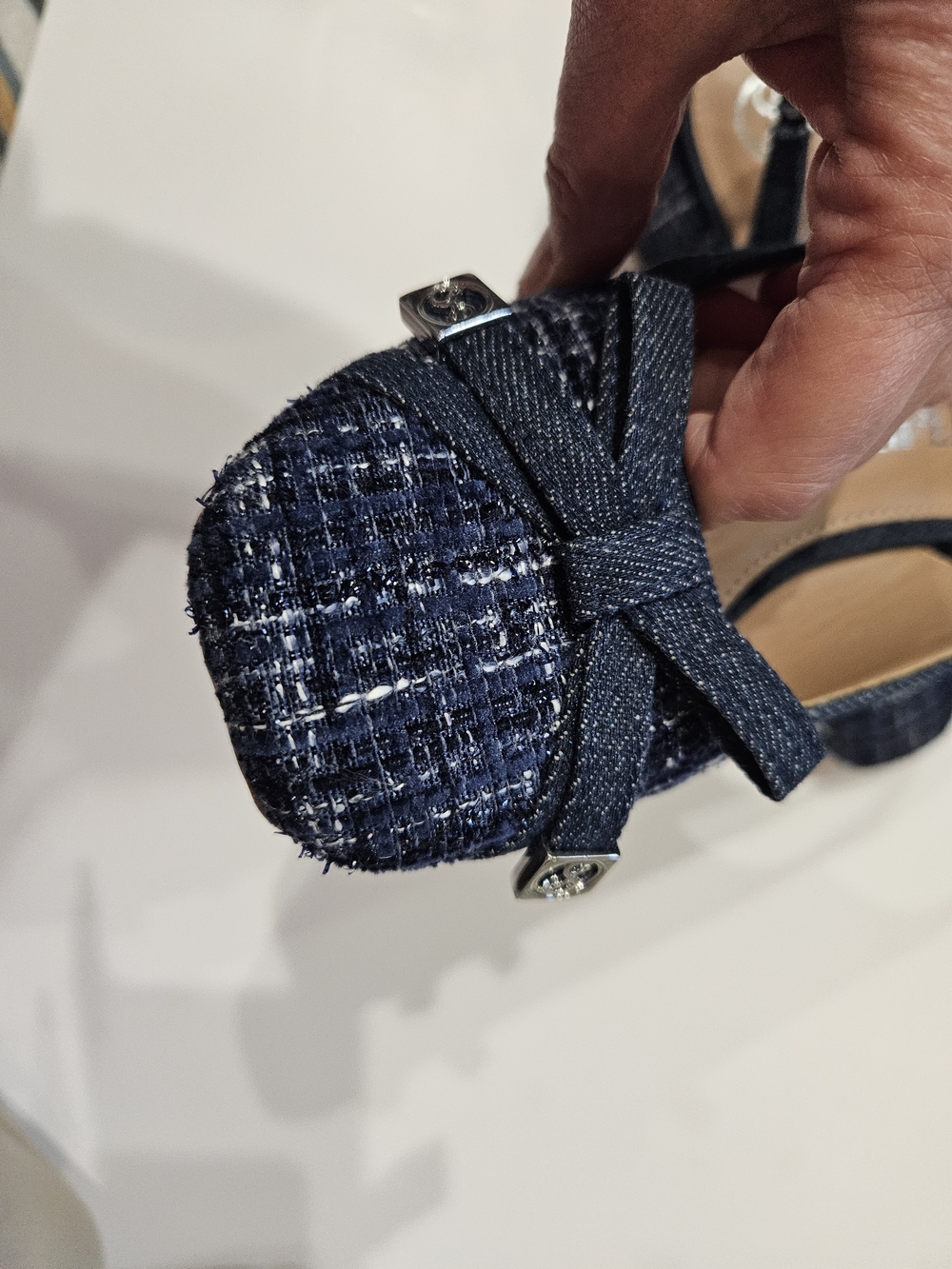 Navy Tweed Slingback Block Heel Pumps - Picture 9 of 10